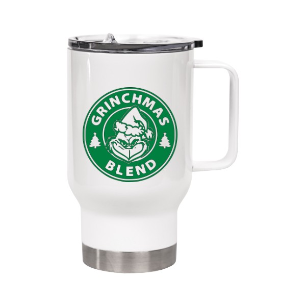Cestovný termohrnek s uškom s potlačou Grinchmas blend